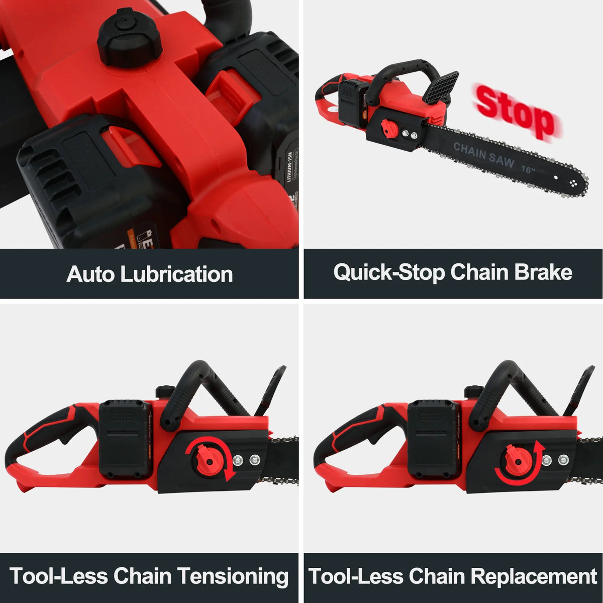 16-Inch Cordless Chainsaw High-Speed 42V 1350W Brushless 2x2000mAh Batteries 3 Chains 2 Chargers for Wood Cutting Tree Trimming