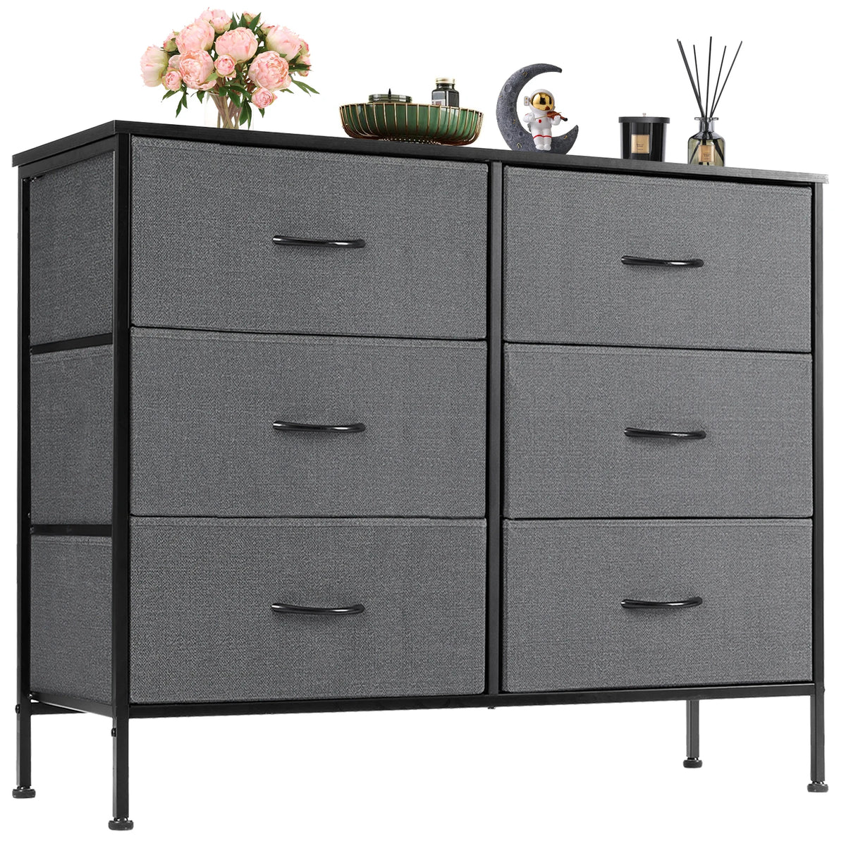 JHK Six Drawer Fabric Storage Nightstand For Bedroom