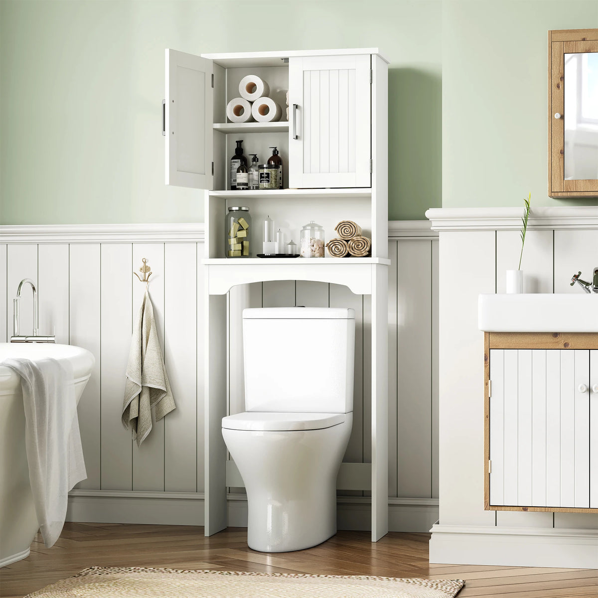 HiMISS Over Toilet Cabinet with Double Doors and Open Shelf