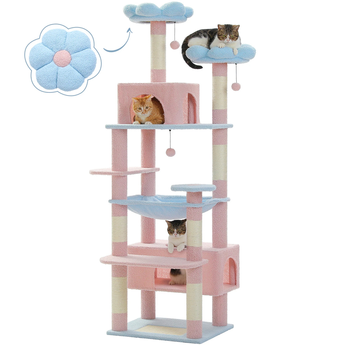PEQULTI Multi-Level Cat Tree Tower With Scratching Posts And Hammock