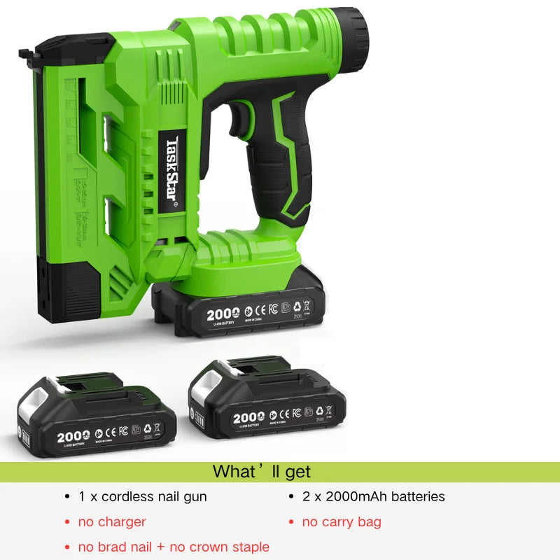 TaskStar Electric Nailing Gun 2-in-1 Cordless Nailer with 2000mAh Batteries LED Light Brushless Nail Gun for Wood Home