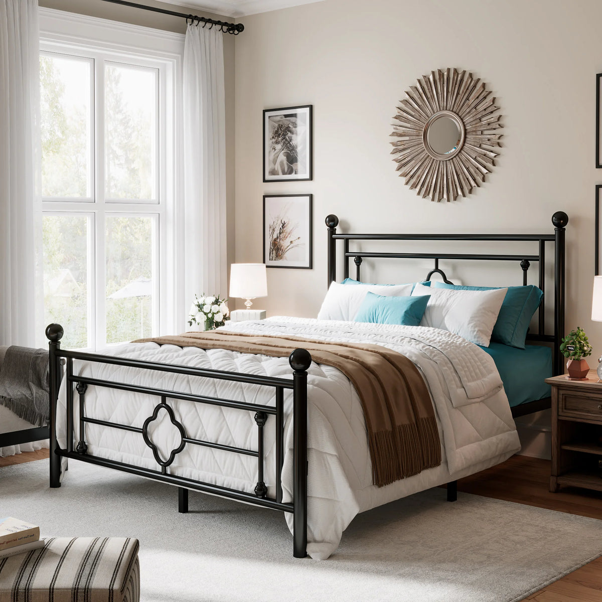 HOOMIC Vintage Victorian Wrought Iron Platform Bed Frame With Storage