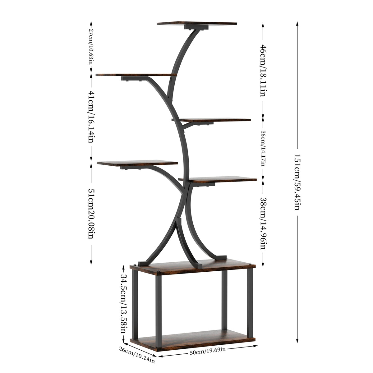 Tree Shaped Metal Plant Stand With Decorative Display Lights